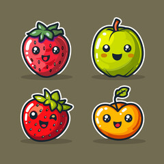 Cute kawaii vegetables. Vector cartoon character illustration