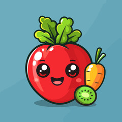 Cute kawaii vegetables. Vector cartoon character illustration