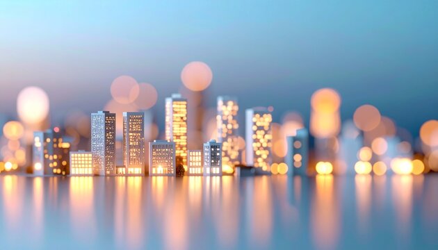 A soft digital illustration of a city skyline with glowing small shops and offices, symbolizing the backbone of small enterprises