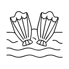 snorkeling fins in the sand icon, snorkeling fins in the sand line art - simple line art of snorkeling fins in the sand, perfect for snorkeling fins in the sand logos and icons