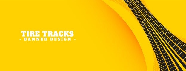 automobile tire trace mark on yellow banner design