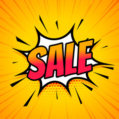 halftone style comic sale background in yellow and white color