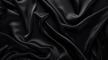 Fototapeta premium Black satin fabric texture with elegant drapes 