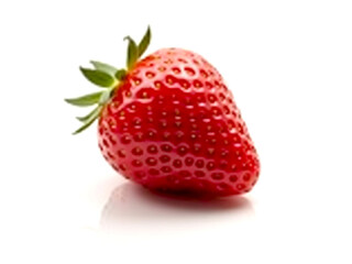 Closeup of red strawberry isolated on white background for packaging design Whole berry 