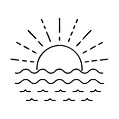 sun setting over the ocean icon, sun setting over the ocean line art - simple line art of sun setting over the ocean, perfect for sun setting over the ocean logos and icons