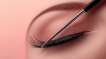 Close-up of eyelash extension application.  A professional applying extensions to a woman's eye