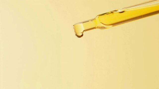 Close-up of a dropper releasing essential oil into a glistening liquid, showcasing the beauty of natural extracts.