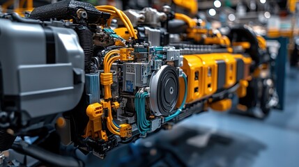 Obraz premium Close-up of a Modern Hybrid Engine: Technological Marvel