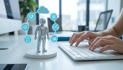 Cloud Computing Concept: Person Working with Digital Network