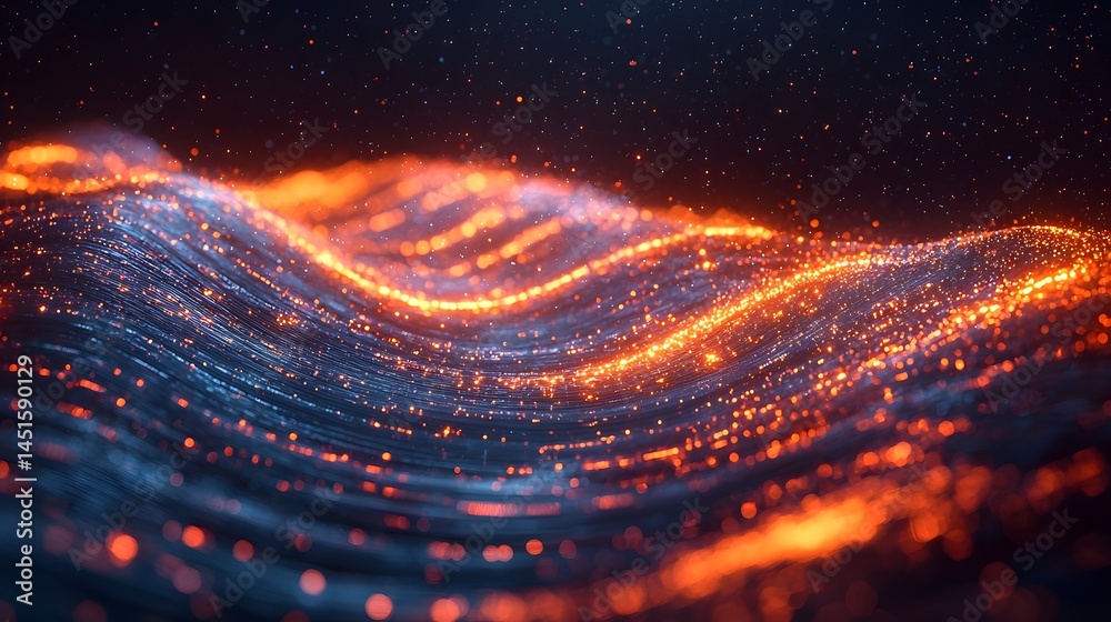 Poster glowing digital data visualization of financial flow