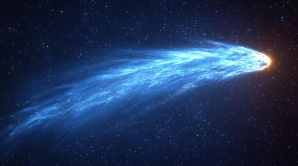 Fototapeta premium A cosmic wave of indigo and pearl mist moving through space, trailing behind a comet, stars trailing in its wake, dreamy movement. Created using: astronomical illustration, motion blur effects,