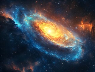 Obraz premium Glowing blue and green nebula with a swirling spiral and dazzling star cluster