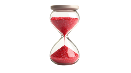 Red sand flows in an hourglass time runs out deadline approaching