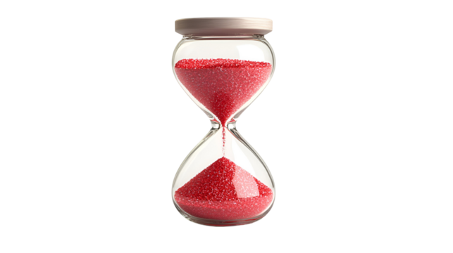Red sand flows in an hourglass time runs out deadline approaching