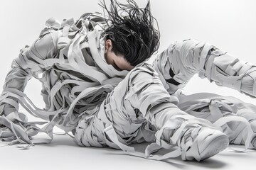 Abstract Figure In White Fabric, Dramatic Studio Lighting and Posing Styles With Clothing Textures and Forms Art Photography Image Visual Design Modern Minimalist Concept Intriguing Mysterious