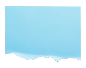Piece of blue paper with torn edge isolated on transparent background