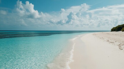 Obraz premium A picturesque tropical beach with turquoise water and soft white sand.