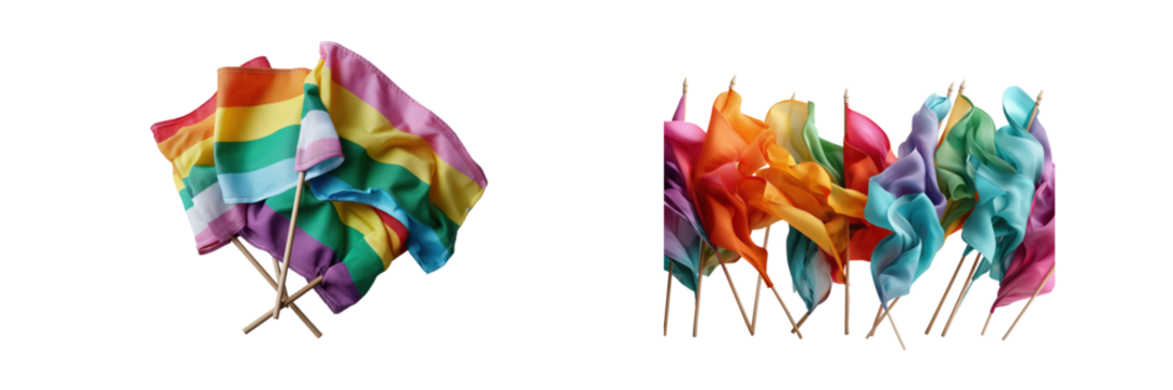 Celebrating diversity with vibrant flags at cultural event outdoors on transparent background
