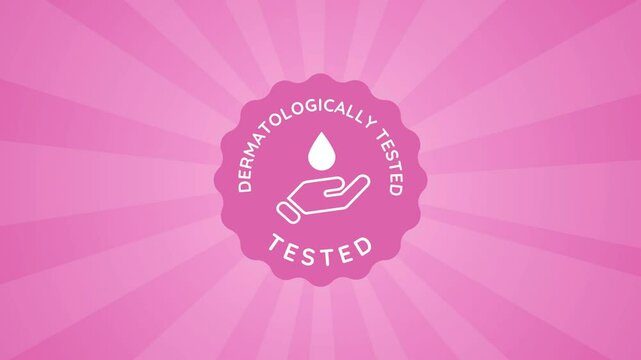dermatologically tested friendly for skin test proven dermatological cosmetic symbol emblem pink color label animated