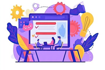 Team collaborating on a project using online checklist