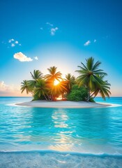 Fototapeta premium Tropical Island Sunset with Palm Trees