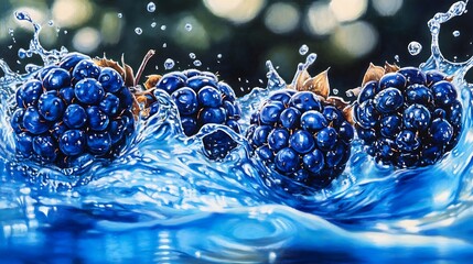 Splashing blackberries in water