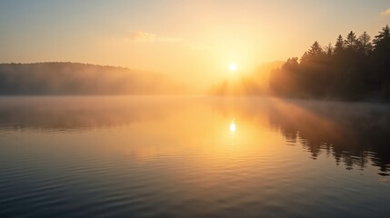 Obraz premium Misty Morning Elegance: Water's Mirror