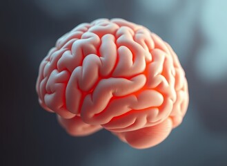 Isolated Red Brain on Black Background