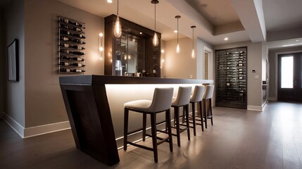 Sophisticated home bar featuring modern design and ambient lighting elements