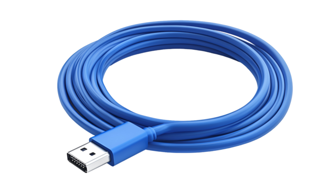 Blue USB Cable Coiled Technology Connection Data Transfer, - Powered by Adobe