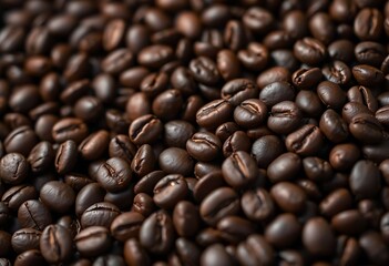 Obraz premium pile of coffee beans is shown close up