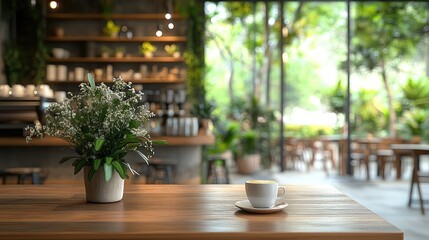 Cozy coffee shop interior with a cup of coffee