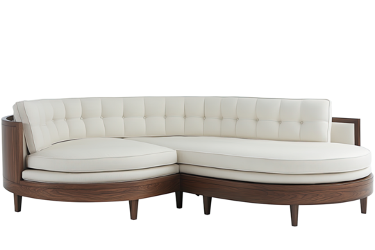 Cream sectional sofa with curved wooden frame  Comfortable, modern, and stylish