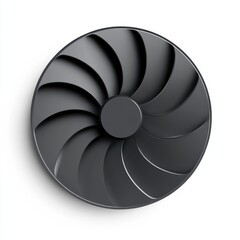 Obraz premium Dark Gray Circular Fan with Curved Blades on White Background