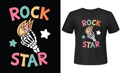 Rock Star with Skeleton hand T-shirt design.