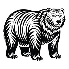 Bear silhouette vector illustration, Cute Bear Vector Illustration with White Background