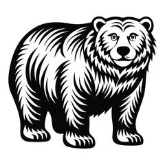 Bear silhouette vector illustration, Cute Bear Vector Illustration with White Background