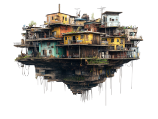 Floating City Ruins Urban Decay Surreal Landscape