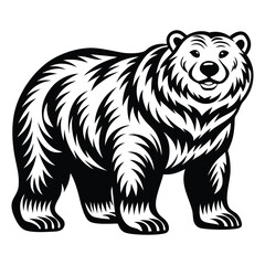 Bear silhouette vector illustration, Cute Bear Vector Illustration with White Background