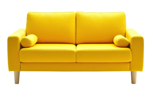 Bright yellow two-seater sofa  Comfortable, modern couch