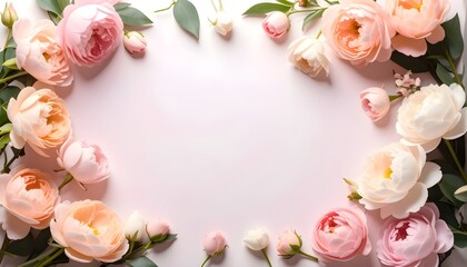 Pastel Floral Flatlay with White Copy Space for Mother's Day – Minimalist Top-Down Background