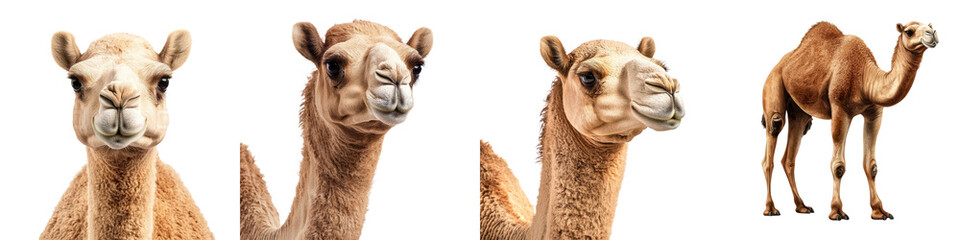 Obraz premium Close-up portraits of curious camels in the desert.
