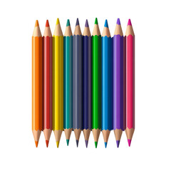 Fototapeta premium A vibrant arrangement of colored pencils in various shades isolated on a clean transparent background, of colored pencils, file of isolated object with shadow on transparent background