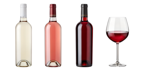 3d white rose red wine bottle and glass set isolated on white background png