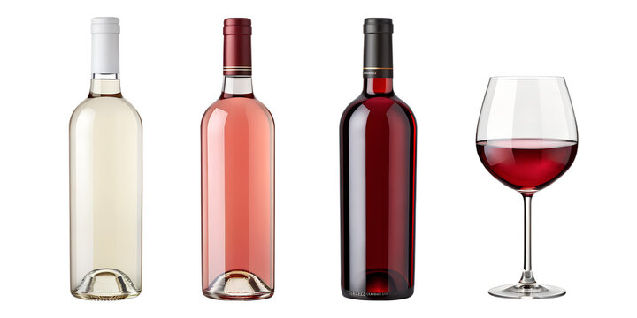3d white rose red wine bottle and glass set isolated on white background png