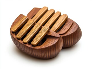 Handcrafted Wooden Musical Instruments on White Background