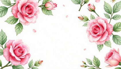 Delicate watercolor roses & leaves, repeat seamlessly , pink, background, background texture