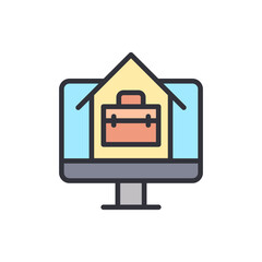 Online work colored icons, minimalist vector illustration ,simple transparent graphic element .Isolated on white background © Upnowgraphic Studio