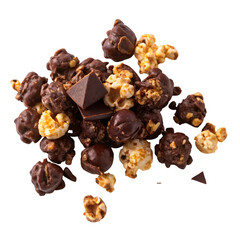 Top view of chocolate popcorn on white surface
