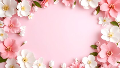 3D Rendered Flatlay of Soft Pink and White Flowers on White Background for Mother&rsquo;s Day